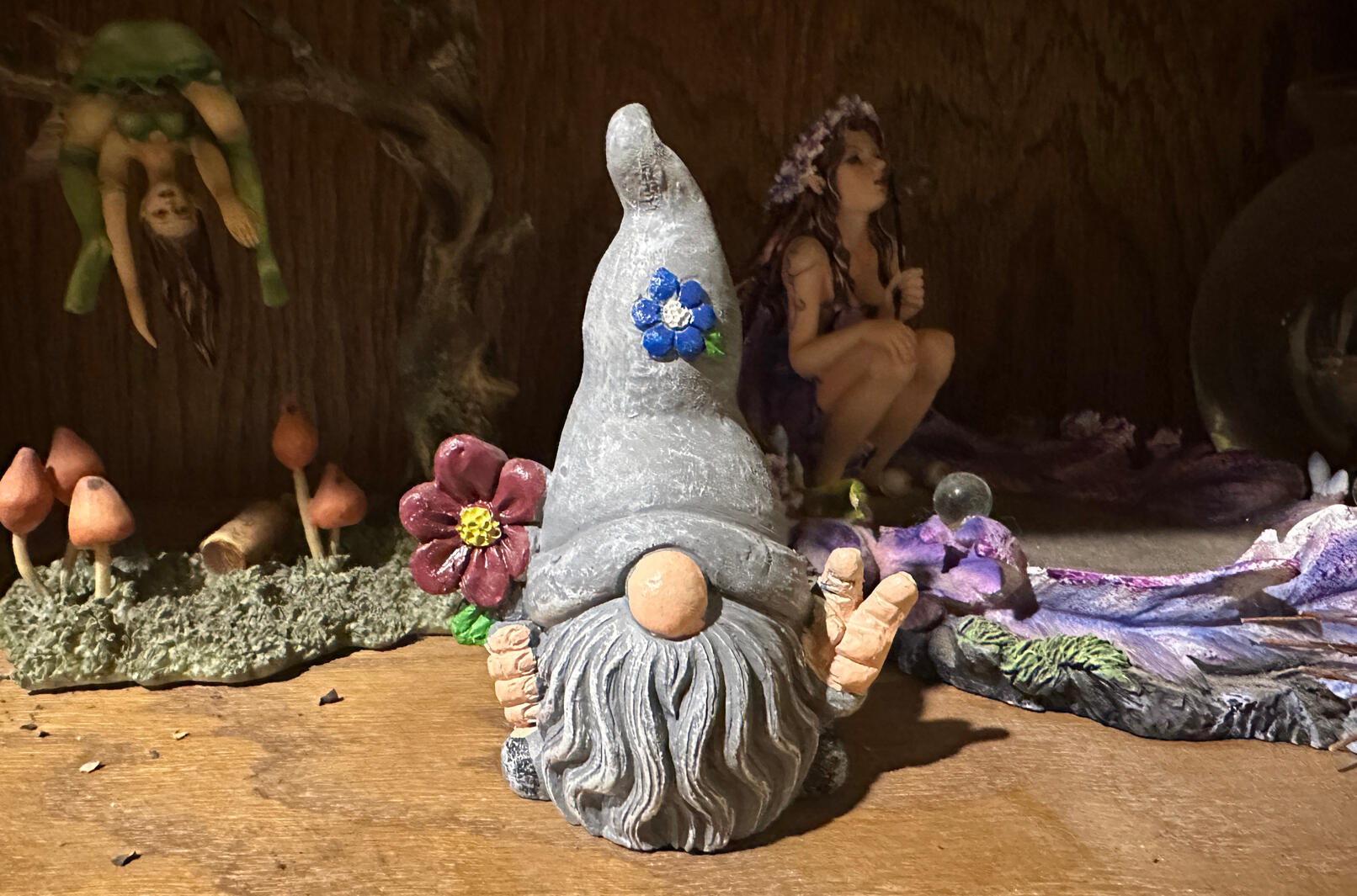Hand sculpted peace gnome